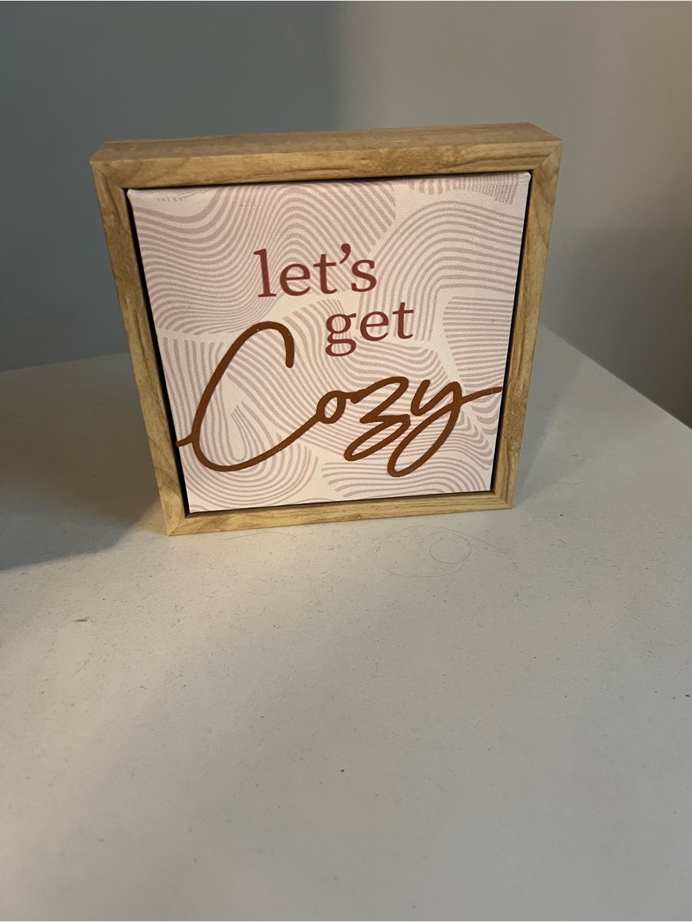 "Let's Get Cozy" Framed Wood Wall Sign - Blush & Brown